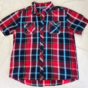 Karl Jeans Red/ Navy Plaid Bottom Down Shirt XXL